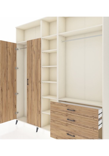 Arges Dolap 9 Raflı 3 Çekmeceli 2 Askılı 220x30x243 Aytaşı-çam/çam Atlas Çam/atlas Çam