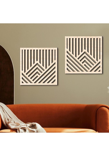 Suntek 2 Adet Geometrik Ahşap Duvar Sanatı Akçaağaç-rengi