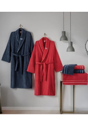 Cottonbox Masculine Abel Kırmızı-lacivert Aile Bornoz Takımı Çok Renkli