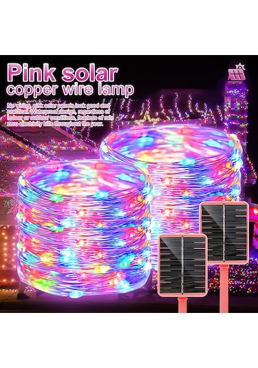 Beyaz Pembe Güneş Panelı Peri Işık Açık Su Geçirmez Işık Noel Çelenk Tatil Partisi Düğün Dekorasyon Işık 7 M/12 M/22 M/32 M 12m 100led Beyaz