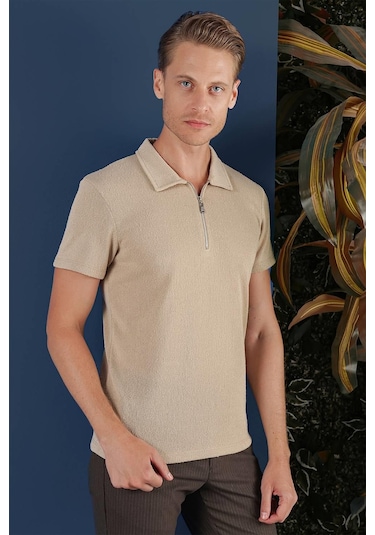 Ts 871 Slim Fit Bej Spor T-shirt Bej