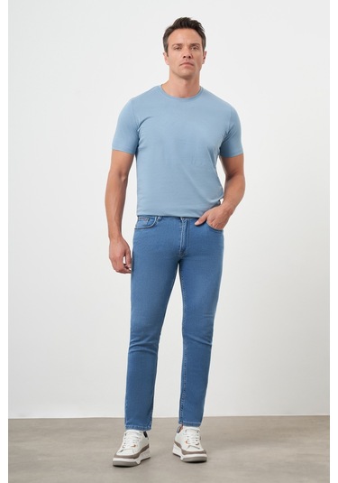 Morven Erkek Mavi Denim 5 Cep Slim Fit Jean Kot Pantolon Mavi