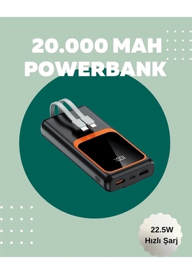 Dijital Ekranlı 20.000 Mah Powerbank 22.5w Hızlı Şarj + Çoklu Bağlantı Seçeneği Çok Renkli
