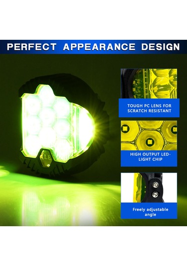 Jeehugo 3 İnç 75w Led Araç Lambası, Sarı Işık Ve Parıltı Fonksiyonu, Arazi Araçları İçin, Ip67 Su Geçirmez, 1 Adet