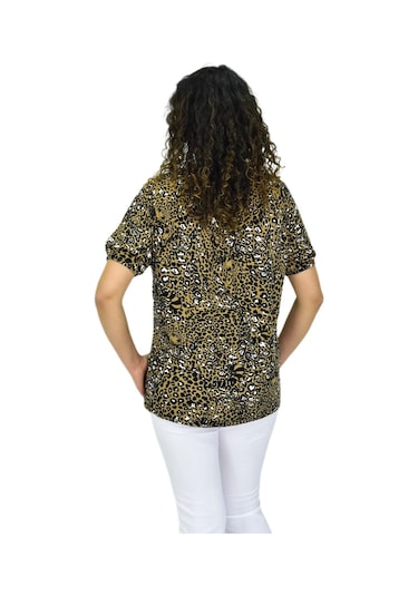 Kadın Kısa Kol Baskılı Bluz Bgl-st04702 VİZON