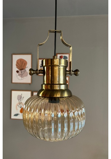 Mola Cam Bal Rengi Tekli Avize Silindir Eskitme Başlık Retro Sarkıt Lamba Restoran Salon Aydınlatma Bal