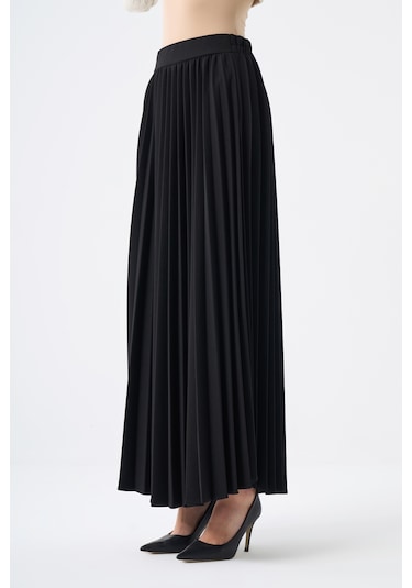 Basic Örme Pliseli Krep Siyah Etek 001