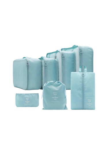 7 Parça Taşınabilir Ambalaj Küpleri Seyahat Kozmetik Ayakkabıları Için Seyahat Organizatörleri Açık Mavi