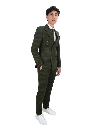 Dik Nokta Çizgili Kruvaze Takım Elbise