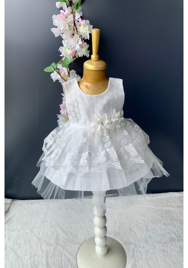 Kat Dantelli Gül Motif Kız Bebek Elbise PNPN159