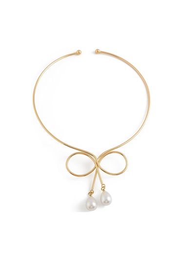 Takı Punk Metal Düz Halka Fiyonk Kolye Kadın Tatlı Serin Su Damlası İmitasyon İnci Gerdanlık Kolye Diğer