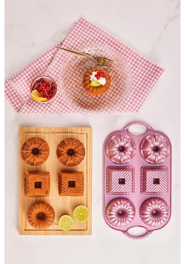 Emsan Griss Six In One 6'lı Döküm Kek Kalıbı Pink