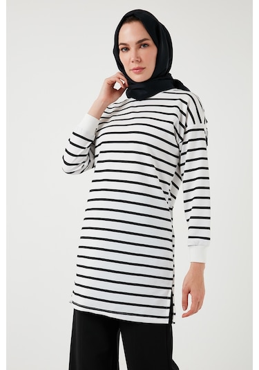 Lela Modest Çizgili Pamuklu Regular Fit Bisiklet Yaka Bayan Tunik 5865784 Beyaz Lela Modest Çizgili Pamuklu Regular Fit Bisiklet Yaka Bayan Tunik 5865784 Beyaz