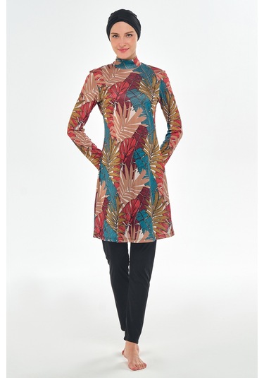 Likralı Tam Kapalı Tesettür Mayo Desenli 3107 Siyah Siyah03 Siyah