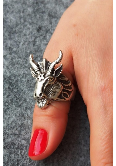 Antik Gümüş Kaplama Koç Başı Şekilli El Yapımı Ayarlanabilir Yüzü - 500872876 Çok Renkli