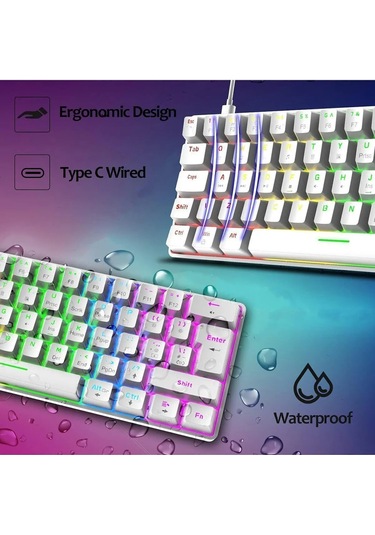 %60 Rgb Türkçe Q Beyaz App Uygulamalı Red Switch Kablolu Gaming Klavye Oyuncu Klavyesi