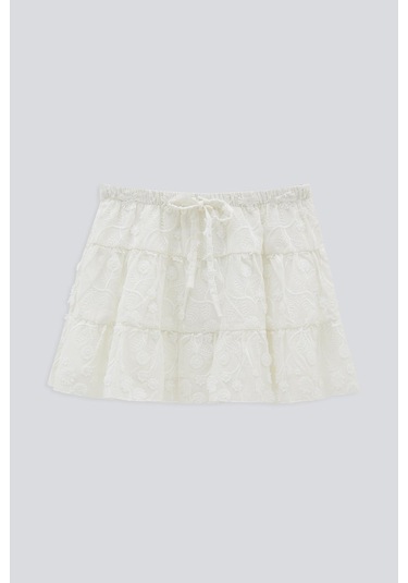 (KIDS GIRL) DOKULU DANTEL KISA ETEK Krem