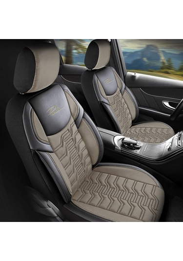 Panda Berlin Serisi Jakar Kumaş Oto Koltuk Kılıfı - Bej - Siyah