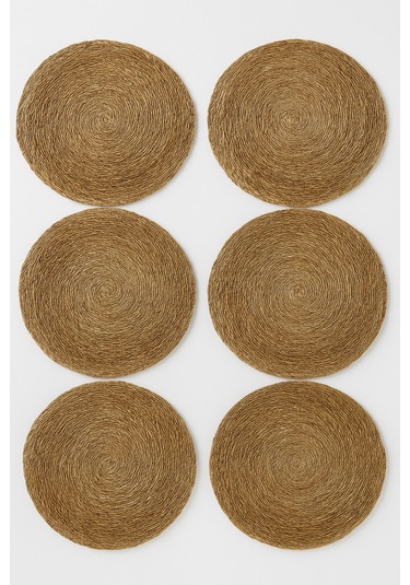 Yunusoğlu Home Hasır Jüt Supla 6'lı Set Amerikan Servis 33 Cm Çap Supla 6'lı Hasır