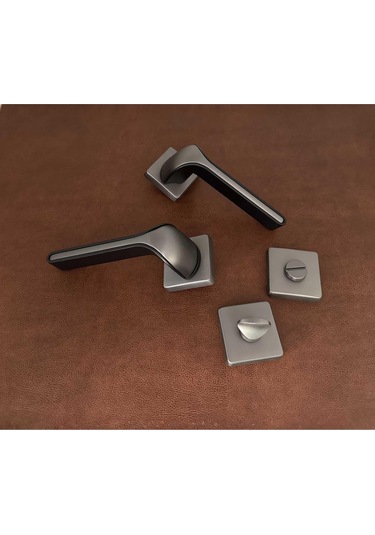 Posh Mat Skoç Füme Siyah Kare Rozetli Zamak Wc Banyo Kapı Kolu 1 Takım