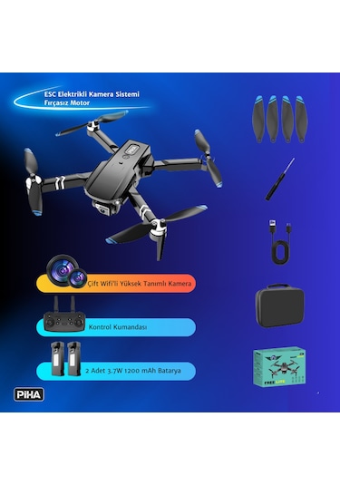 S65 Free Lıte 2 Batarya, 30 Dakika Uçuş, 1080p Çift Esc Kamera, Fırçasız Motorlu Drone/app Kontrlü/siyah