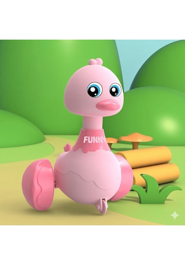 Çocuklar İçin Sevimli Ördek Bas Bırak - Kurmalı Oyuncak Ördek - Pembe