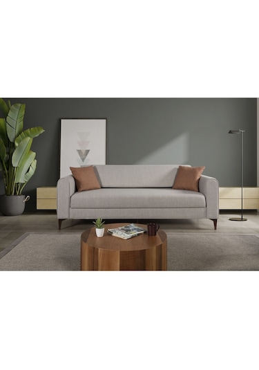 Ferranti Yataklı Sandıklı Üçlü Kanepe Krem Krem