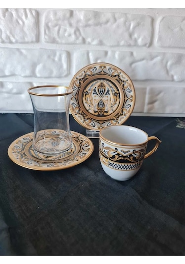 Fermato 18 Parça 6 Kişilik Çay Ve Türk Kahvesi Fincanı Takımı Santo Serisi Renkli