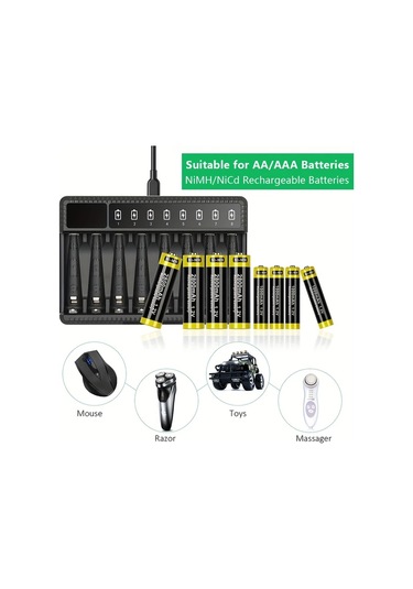Xuweiwei Lcd Ekranlı 8 Yuvalı Aa Aaa Pil Şarj Cihazı Akıllı Aşırı Şarj Koruması Type C Hızlı Şarj Piller Dahil Değil