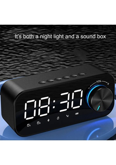 Hangfox Beyaz Bluetooth 5.0 Hoparlör - Led Alarm Saati, 10m Bağlantı, Usb Şarj, 1200mah Pil, Tf Kart Desteği