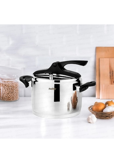Nehir Silver Trend Paslanmaz Çelik 8 Litre Düdüklü Tencere Gümüş - Siyah