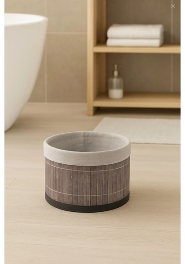 Yuvarlak Bambu Organizer Sepet Katlanır Banyo Düzenleyici 6008-2 Gri