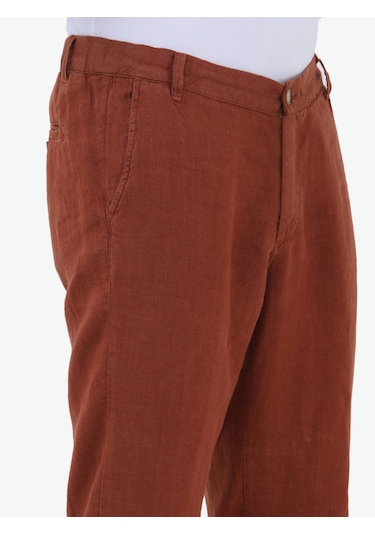 Kiremit Dokuma Casual %100 Keten Pantolon Kiremit