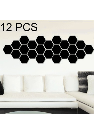 Sones 12 Adet 3d Altıgen Ayna Duvar Sticker Seti, Boyut: 4 4cm Siyah Diğer