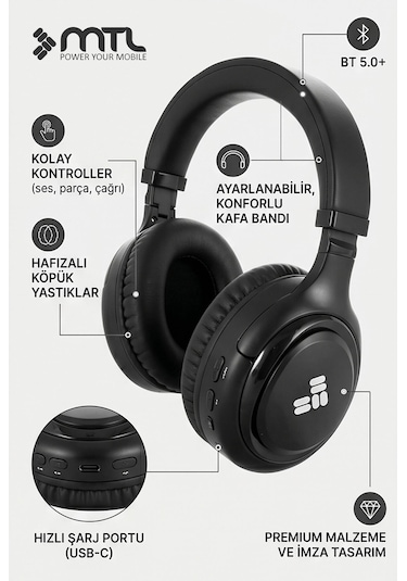 Kablosuz Stereo Kulaklık - Extra Bass Ve Katlanabilir Tasarım Ios Ve Android Uyumlu