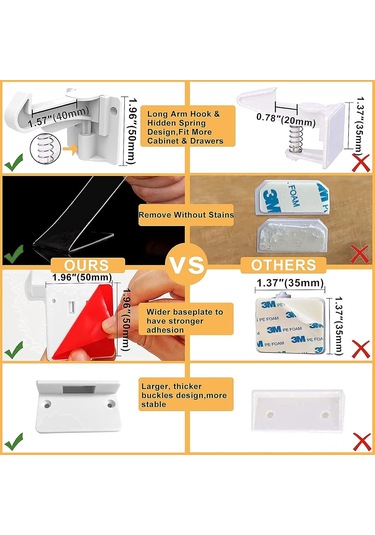 Hangfox 12 Adet Bebek Güven Kilitleri, Gizli Tasarım Çekmece Dolap Kilitleri, Geniş Yapıştırıcı Alanı İle Çocuk Koruma Aleti Beyaz