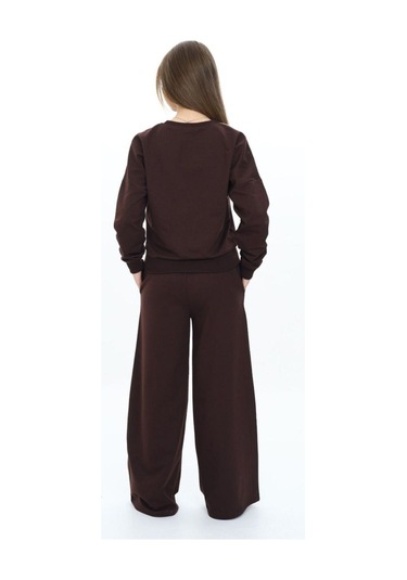 Kız Çocuk %100 Pamuk Uzun Kol Oversize Alt&üst Eşofman Takımı-eşt-0027 Kahverengi