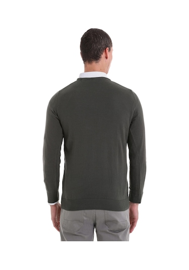 Hatemoğlu Erkek Regular Fit Düz Bisiklet Yaka Pamuklu Triko Kazak Haki