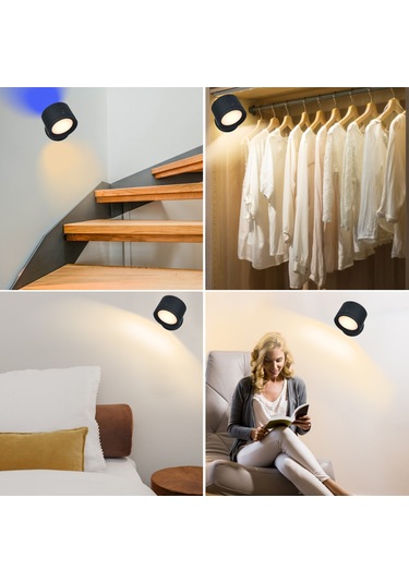 Ximistore9 Siyah Manyetik Duvara Takılabilir Duvar Lambası - İnsan Algılama, 3 Renk Tonu Okuma Işığı Parlaklık Ayarlı , Rgb Stüdyo Işığı, Dokunmatik Ve Kumanda Kontrol, Zamanlayıcı, 2000mah Pil Siyah
