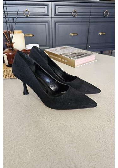 10 1109 Topukla Kadın Kadeh Topuklu 8 Cm Topuklu Stiletto Ayakkabı Siyah Süet