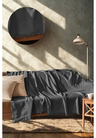 Pamuklu Kaymaz Koltuk Çekyat Örtüsü&koltuk Şalı Çizgi Desenli 170