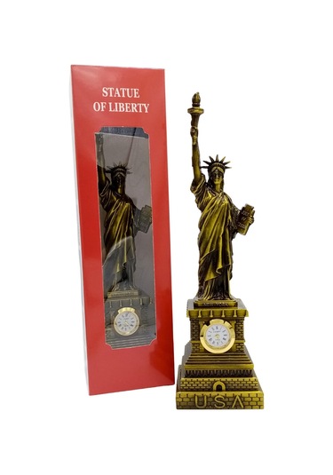 Metal Saatli Özgürlük Heykeli Gold Vintage Dekor Usa 25cm