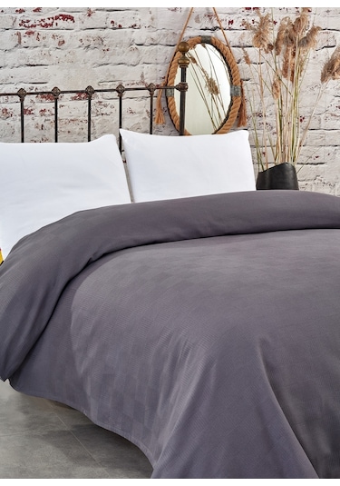 Komfort Home Çift Kişilik Dama Desen %100 Pamuk Pike / Antrasit