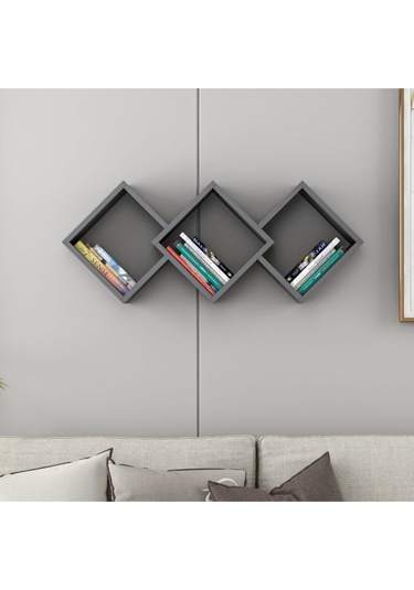 Galaxy Duvar Rafı Ahşap Siyah - Antrasit Antrasit