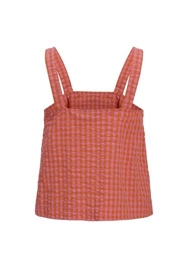 Jack & Jones Kadın Kalin Askili Ekose Desenli Bluz - Petra - 12277417 Persimmon Orange