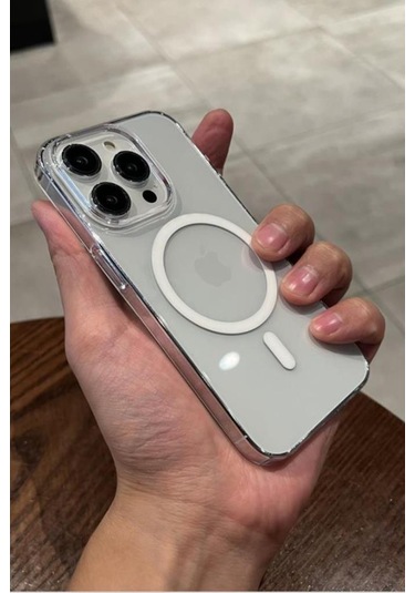 Apple İphone 15 Pro Kılıf Magsafe Wireless Kablosuz Şarj Destekli Şeffaf Darbe Emici Kapak Şeffaf