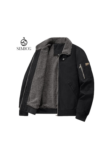 Yakalı Erkek Sıcak İş Ceketi Siyah