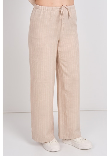 Jdy Kadın Jdypower Belden Bağlamalı Çizgili Bol Paça Pantolon 15347074 Bej Bej