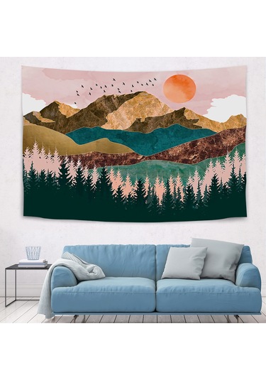 Geekyou Dağ Ormanı Manzaralı Flanel Duvar Döşemesi, Parlak Renkler Ve Dayanıklı Malzeme İle Oturma Odası/yatak Odası Dekorasyonu, 150x200 Cm Çok Renkli