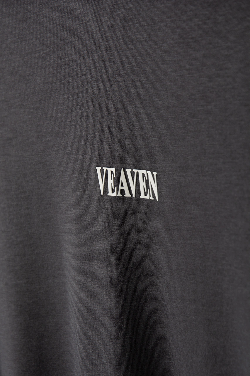 Unisex Antrasit Önü Veaven Baskılı Bisiklet Yaka Oversize Kalıp Basic Pamuklu T-shirt Antrasit1